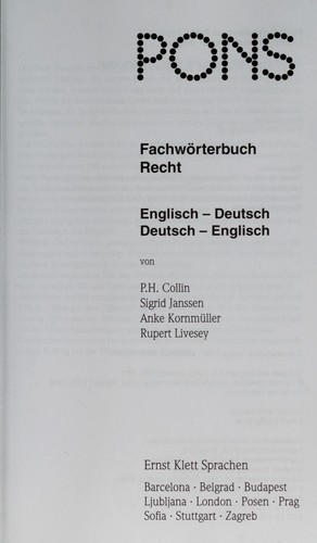 PONS Fachwo rterbuch Recht by Peter H. Collin cover