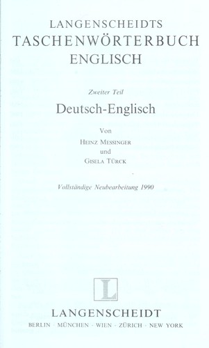 Langenscheidts Taschenwo rterbuch Englisch by Helmut Willmann, Gisela Tu rck, Heinz Messinger cover