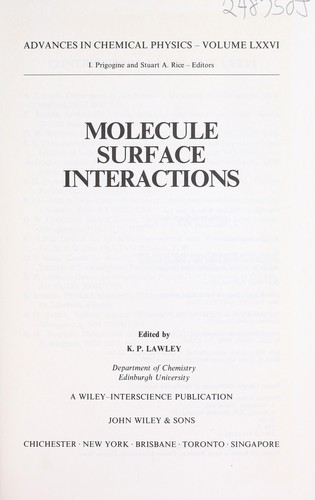 Molecule Surface Interactions (Advances in Chemical Physics)