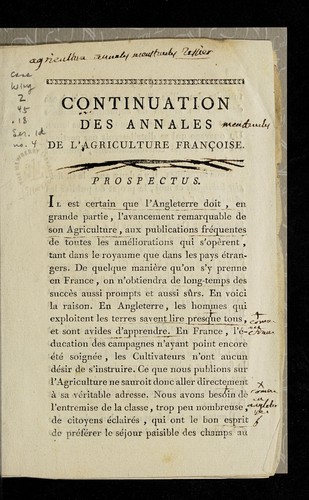Continuation des Annales de l'agriculture franc ʹoise by Tessier M. cover