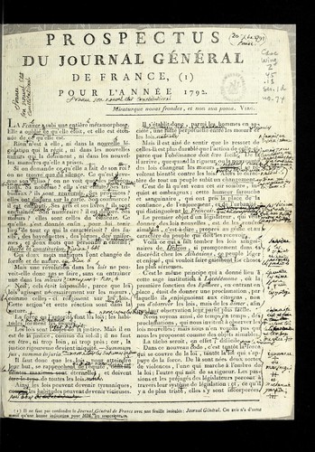 Prospectus du Journal ge ne ral de France, pour l'anne e 1792 by  cover