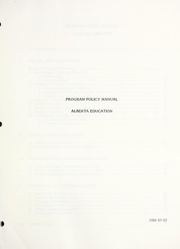 Program policy manual, Alberta Education