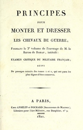 Principes pour monter et dresser les chevaux de guerre by Bohan, François Philippe Loubat baron de cover