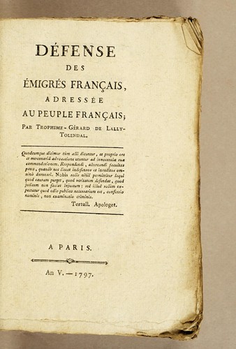 Défense des émigrés français by Trophime-Gérard marquis de Lally-Tolendal cover