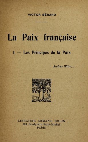La paix franc ʹaise by Be rard Victor cover