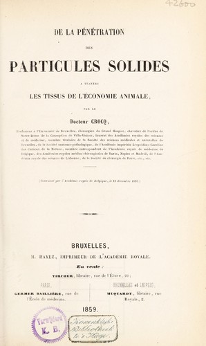 De la p©♭n©♭tration des particules solides ©  travers les tissus de l'©♭conomie animale