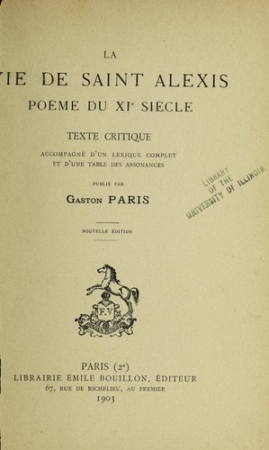 La vie de saint Alexis by Alexius Saint cover