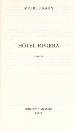 Hôtel Riviera by Michèle Kahn cover
