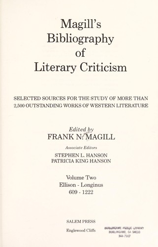 Magill's Bibliography of literary criticism by Frank N. Magill, Stephen L. Hanson, Patricia King Hanson cover