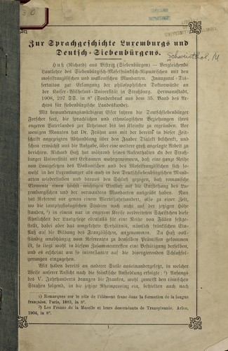 Zur Sprachgeschichte Luxemburgs und Deutsch-Siebenburgens by Martin Schweisthal cover