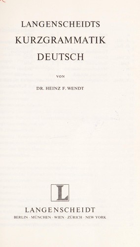 Langenscheidts Kurzgrammatik Deutsch by Heinz F. Wendt cover