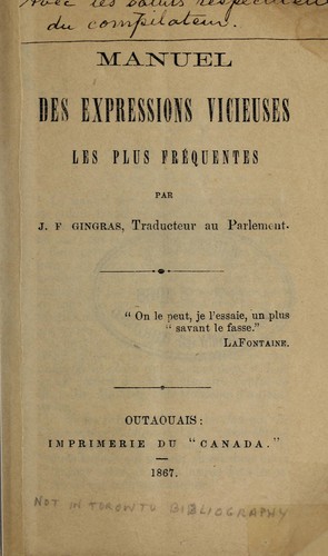 Manuel des expressions vicieuses les plus fréquentes by Jules Fabian Gingras cover