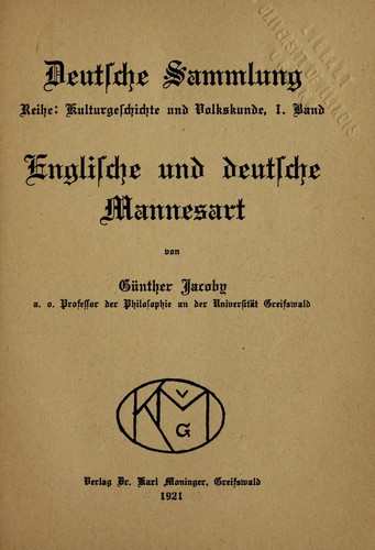 Englische und deutsche Mannesart by Günther Jacoby cover