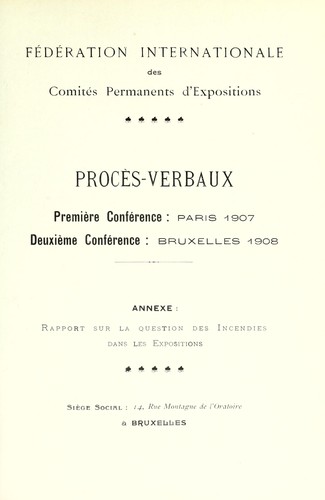 Première conférence internationale entre les Comités permanents d'expositions by Comité français des expositions à l'étranger cover