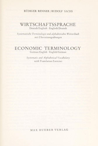Wirtschaftssprache, deutsch-englisch, englisch-deutsch by Rüdiger Renner, Rudiger Renner, Rudolf Sachs cover