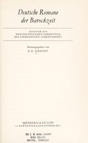 Deutsche Romane der Barockzeit by K. G. Knight cover