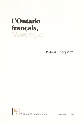 L' Ontario français, historique by Choquette, Robert cover