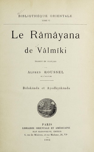 Le Râmâyana de Vâlmîki by Vālmīki cover
