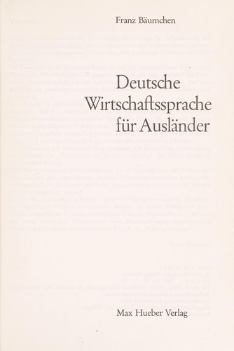 Deutsche Wirtschaftssprache für Ausländer by Franz Bäumchen cover