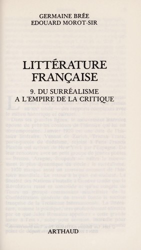 Du surréalisme a l'empire de la critique by Germaine Brée, Edouard Morot-Sir, Claude Pichois cover