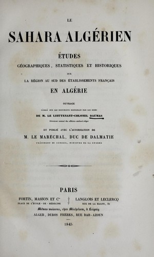 Le Sahara algérien by E. Daumas cover