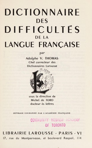 Dictionnaire des difficultés de la langue française by Adolphe V. Thomas cover