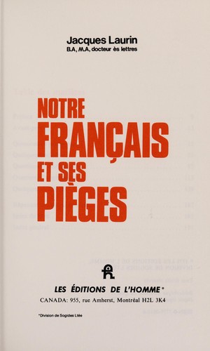 Notre français et ses pièges by Jacques Laurin cover