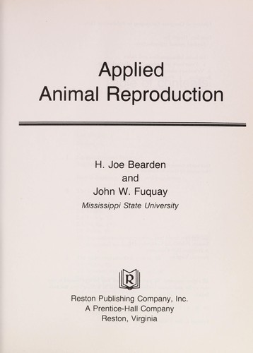 Applied animal reproduction by Henry Joe Bearden, H. Joe Bearden cover