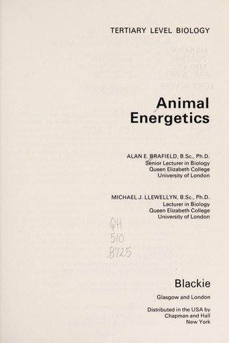Animal energetics by A. E. Brafield cover