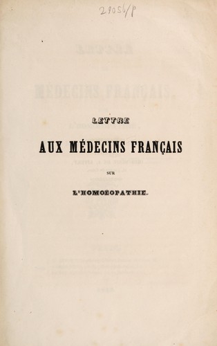Lettre aux médecins français sur l'homœopathie by Achille Hoffmann cover