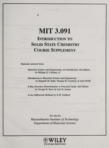 INTRODUCTION TO SOLID STATE CHEMISTRY COURSE SUPPLEMENT (MIT 3.091 for use by MASS INSTITUTE OF TECHNOLOGY DEPT OF MATERIAL SCIENCE)