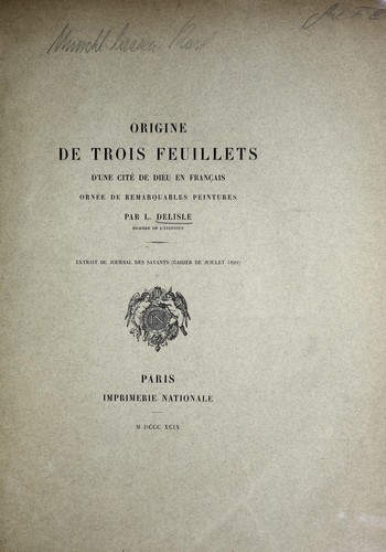 Origine de trois feuillets d'une Cité de Dieu en français by Léopold Delisle cover