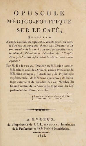 Opuscule médico-politique sur le café by Reynal M. de cover