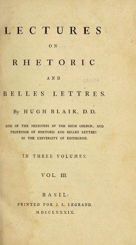 Lectures on rhetoric and belles lettres
