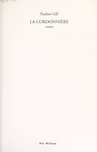 La cordonnière by Pauline Gill cover