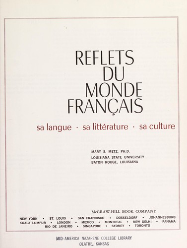 Reflets du monde français by Mary S. Metz cover