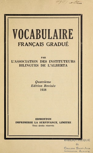 Vocabulaire français gradué by Association des Instituteurs Bilingues de l'Alberta cover