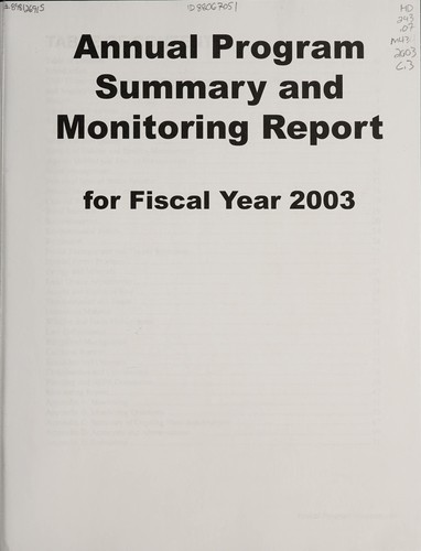 Annual program summary and monitoring report for fiscal year 2003