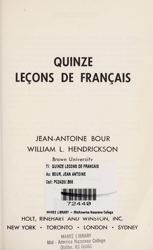Quinze leçons de français by Jean Antoine Bour cover