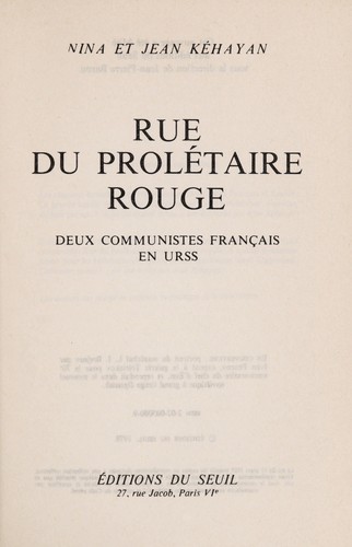 Rue du Prolétaire Rouge by Nina Kéhayan cover