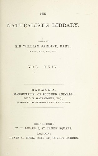 Marsupialia, or pouched animals by G. R. Waterhouse cover
