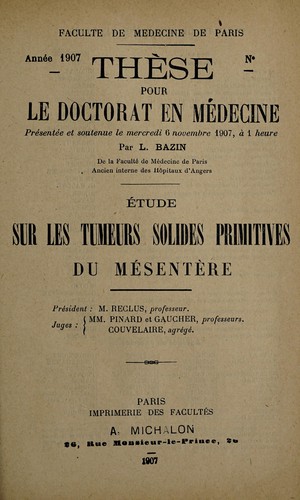 Étude sur les tumeurs solides primitives du mésentère ...