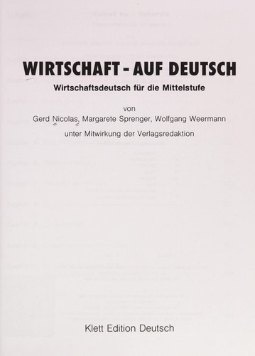 Wirtschaft -- auf Deutsch by Gerd Nicolas, Margarete Sprenger, Wolfgang Weermann cover