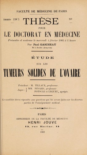 Étude sur les tumeurs solides de l'ovaire ...