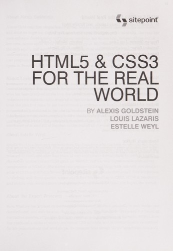 HTML5 and CSS3 for the Real World by Estelle Weyl, Alexis Goldstein, Louis Lazaris cover