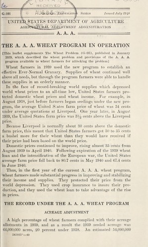 The A.A.A. wheat program in operation by United States. Agricultural Adjustment Administration cover