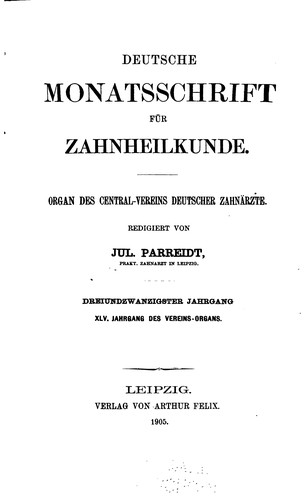 Deutsche monatsschrift fuer zahnheilkunde by [name missing] cover