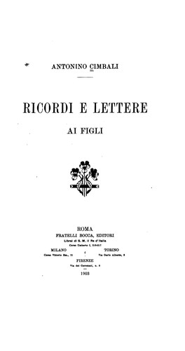 Ricordi e lettere ai figli by Antonino Cimbali cover