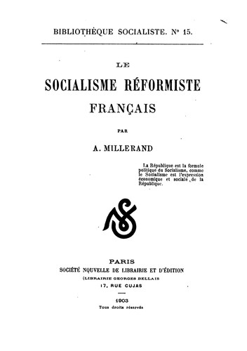 Le socialisme reformiste français by Alexandre Millerand cover
