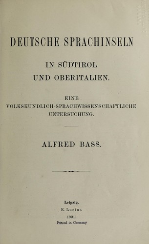 Deutsche Sprachinseln in Südtirol und Oberitalien by Alfred Bass cover